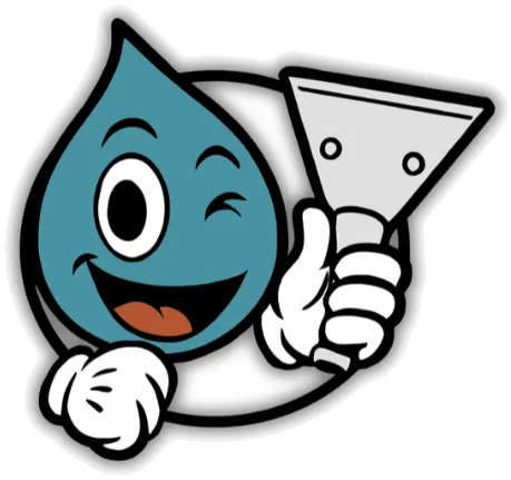 Mascote da Novare: uma gota sorridente piscando, fazendo joinha e segurando o bico da extratora