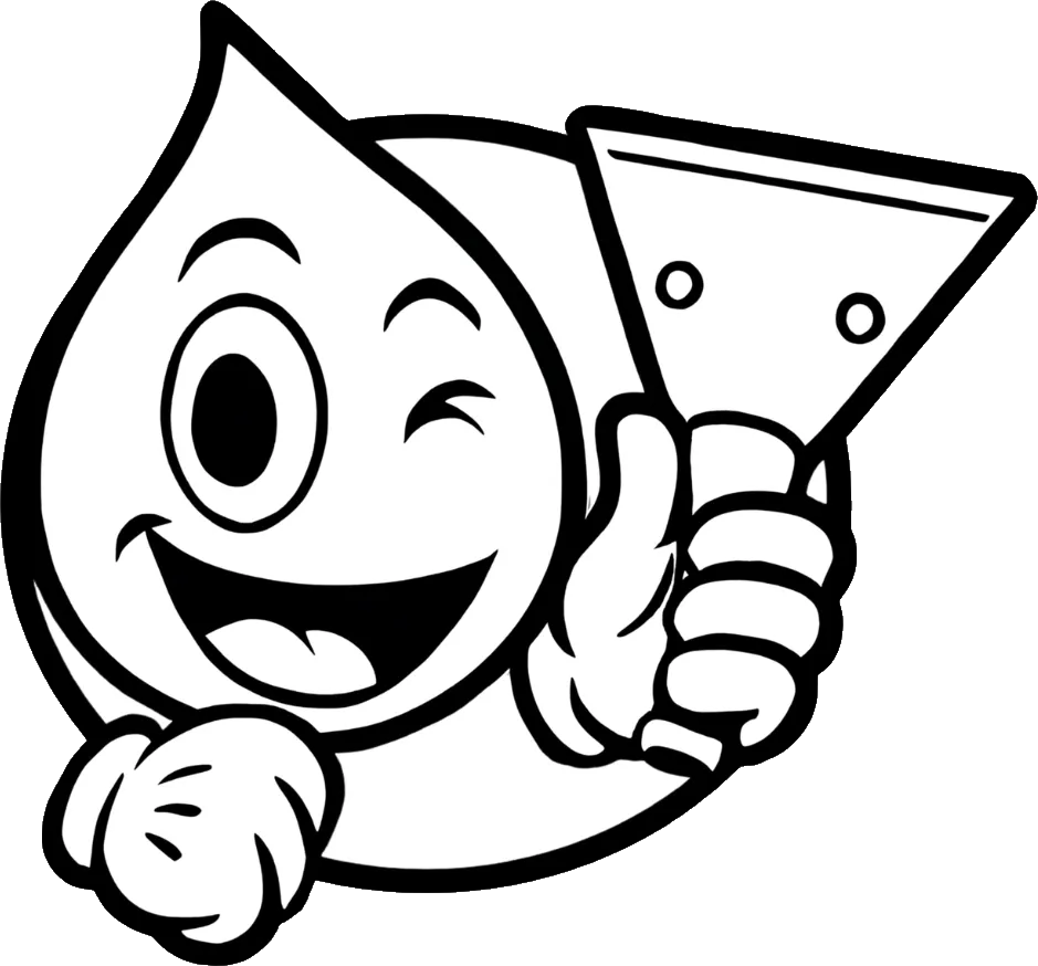Mascote da Novare: uma gota sorridente piscando, fazendo joinha e segurando o bico da extratora